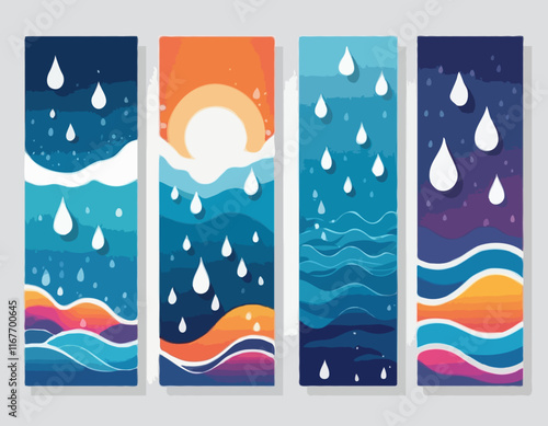 Vector Set of Template Dividers with Drops, Waves and Geometric Shapes. Abstract Design Elements for Top and Bottom on Website, App, Banners or Posters. Isolated Illustration