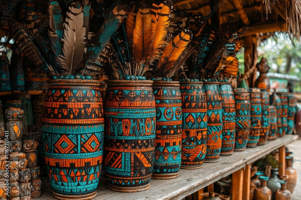 Fototapeta premium Tribal items crafted from local nuts and animal products near Iquitos