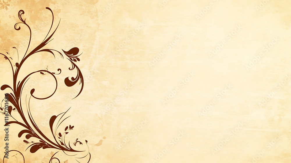 Elegant Brown Floral Design on Beige Parchment Background Elegant Brown Floral Design on Beige Parchment Background