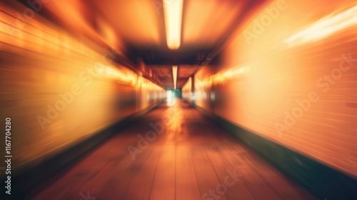 Abstract blurred basement interior space with illuminated walls and floor