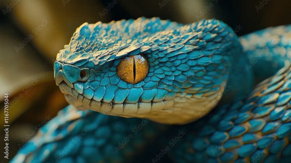 Fototapeta premium Stunning Close-Up of a Vibrant Blue Gaboon Viper
