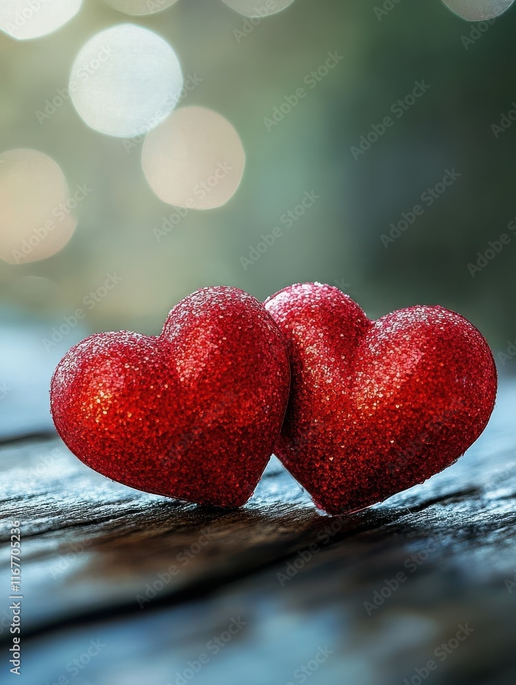 Red hearts the bokeh background. Valentine Day background.