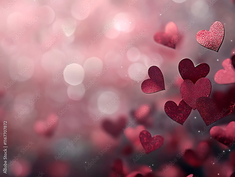 Beautiful red hearts floating on a soft pink Valentine's Day background Beautiful red hearts floating on a soft pink Valentine's Day background