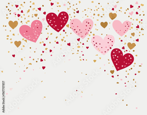 Wallpaper Mural Red, pink and white hearts with golden confetti isolated on transparent background. Vector illustration. Paper cut decorations for Valentine's day design Torontodigital.ca