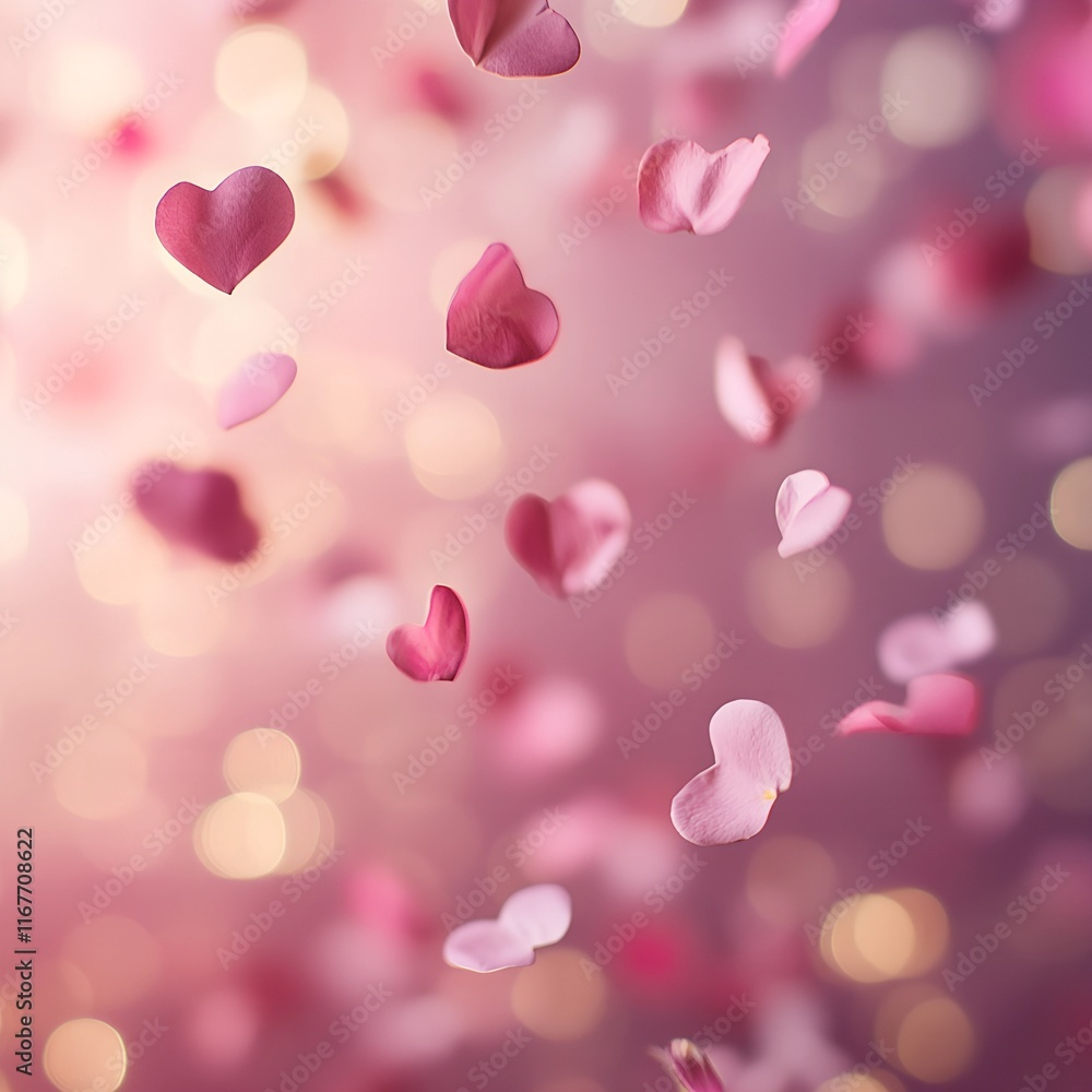 Pink Bokeh Hearts Floating Petals Background Pink Bokeh Hearts Floating Petals Background