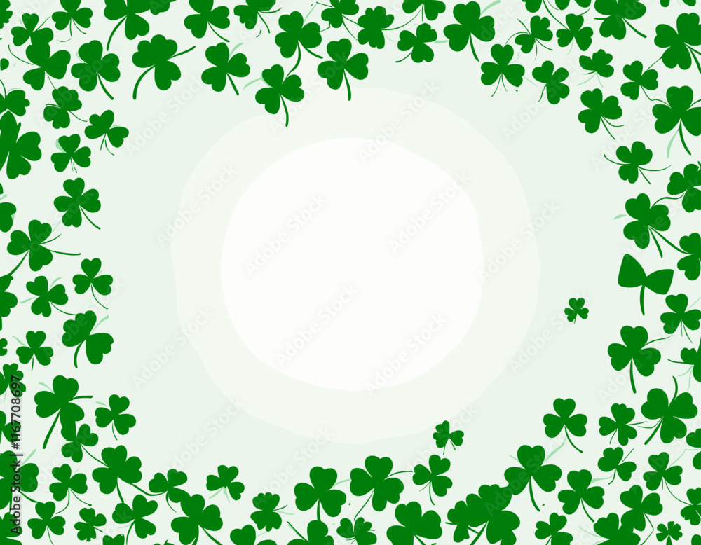 Saint Patrick's Day Border. Green flying clover leaves isolated on transparent background. Vector illustration. Spring decoration frame design Saint Patrick's Day Border. Green flying clover leaves isolated on transparent background. Vector illustration. Spring decoration frame design