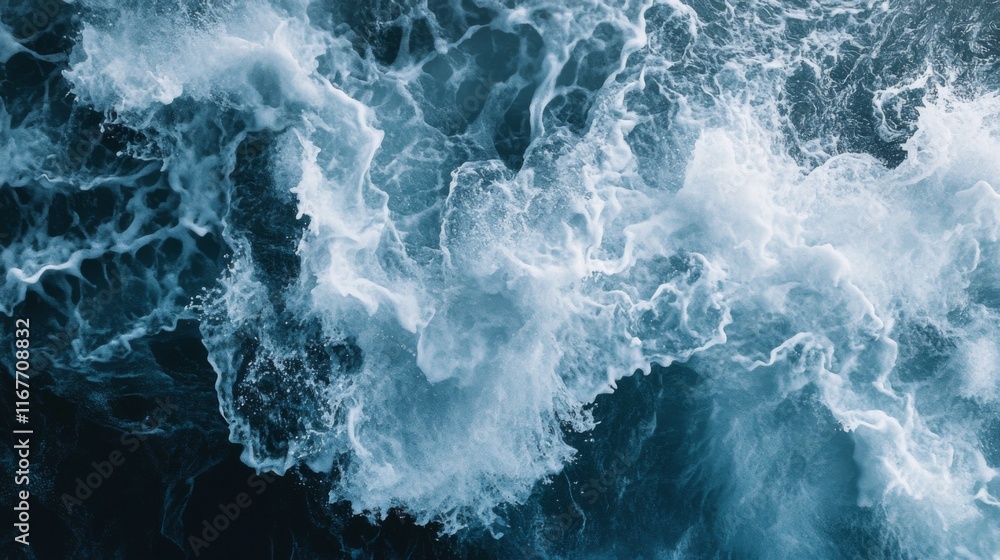 Aerial view of churning ocean water, whitecaps and dark blue depths. Aerial view of churning ocean water, whitecaps and dark blue depths.