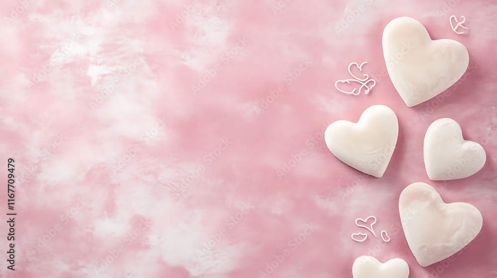 Fototapeta premium White hearts on a pink textured background