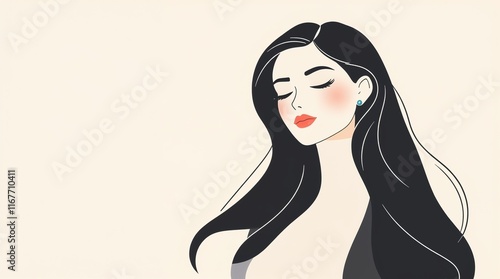 Minimalist Portrait of Woman with Long Dark Hair