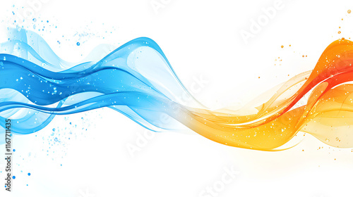 Abstract blue and orange wave design with splashes