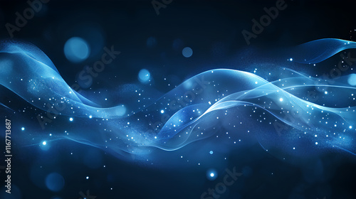 Abstract blue wave design with glowing particles