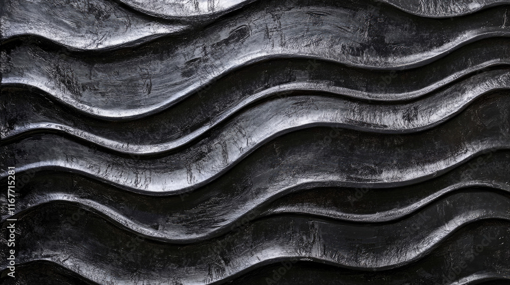 Obraz premium Abstract black wave patterned background with curved lines