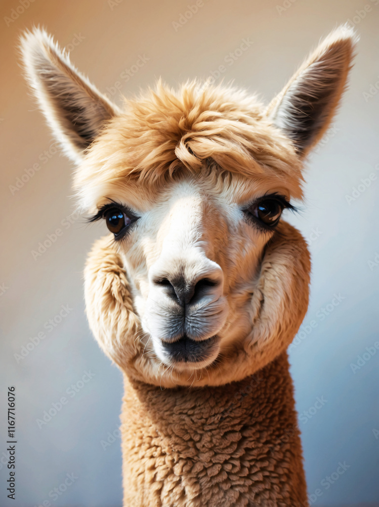 Obraz premium Close-Up of a Brown Alpaca with Fluffy Fur