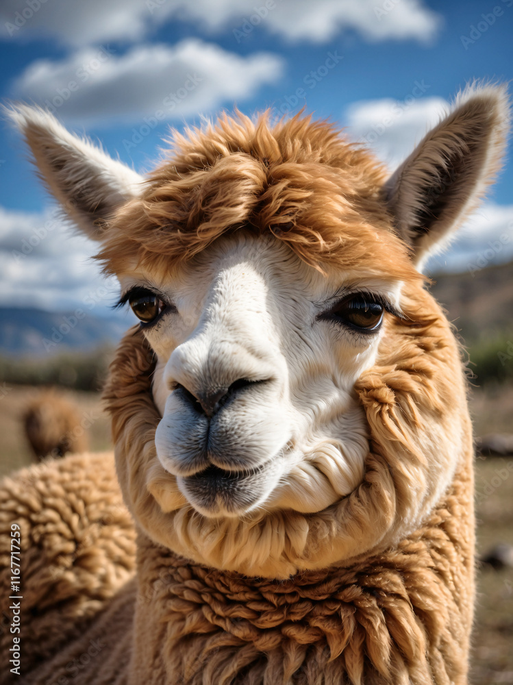 Obraz premium Close-Up of a Brown Alpaca Outdoors