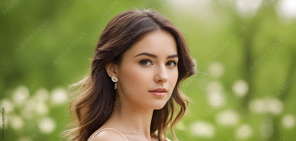 Beautiful young woman posing outdoors in green summer park Beautiful young woman posing outdoors in green summer park