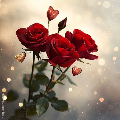 bouquet of red roses with heart-shaped petals for Valentine's Day