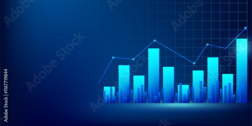 Market chart of business arrow up growth stock graph  investment to success. financial data graph strategy profit money.