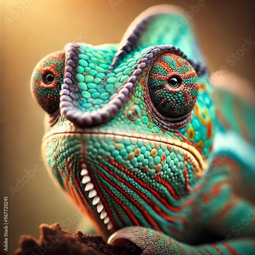 Close-Up Portrait of a Chameleon Looking at the Camera with a Suspicious Expression