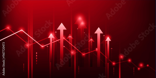 red arrow up down business growth concept, finance loss, market
