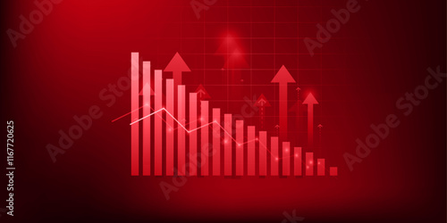 business chart in red arrow up down growth concept, finance loss, market