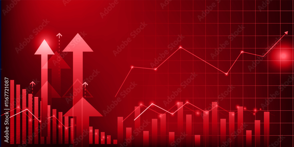 Naklejka premium financial market up downfall red graph business arrow alert