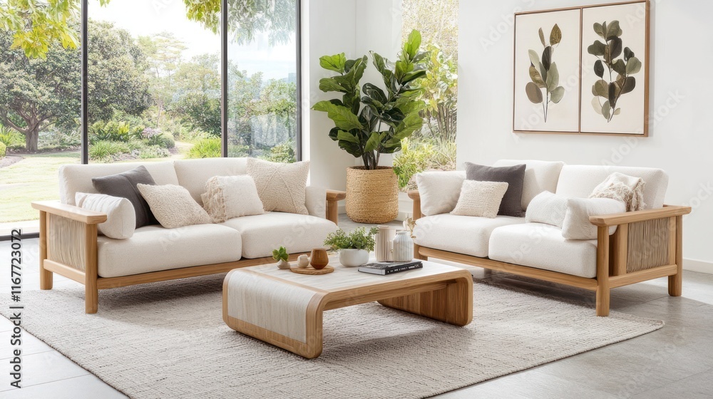 Modern sectional sofa with coffee table in bright living room. Modern sectional sofa with coffee table in bright living room.
