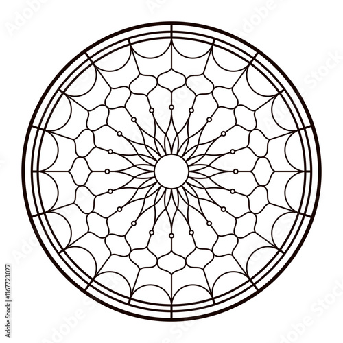 Church glass window. Colouring page for adult. 