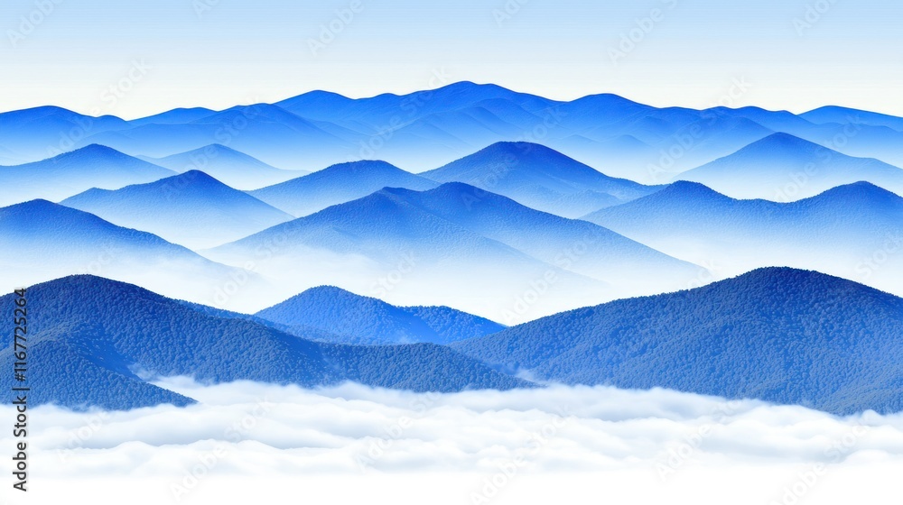 Serene Blue Mountainscape: A Breathtaking View from Above the Clouds Serene Blue Mountainscape: A Breathtaking View from Above the Clouds