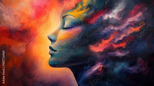 Colorful portrait with abstract elements.