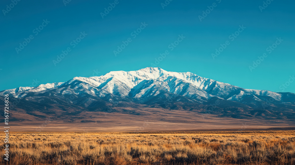 Majestic snow-capped mountain under clear blue sky at sunrise Majestic snow-capped mountain under clear blue sky at sunrise