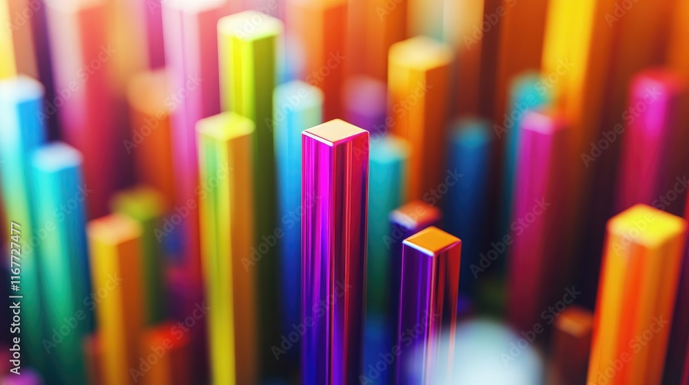 Abstract colorful 3D bars, vibrant hues, dynamic data visualization. Abstract colorful 3D bars, vibrant hues, dynamic data visualization.