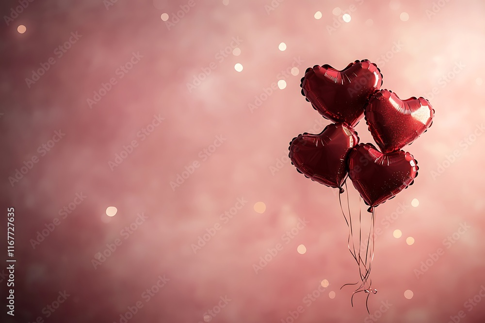 Obraz premium red and gold heart-shaped balloons floating on a soft golden backdrop 