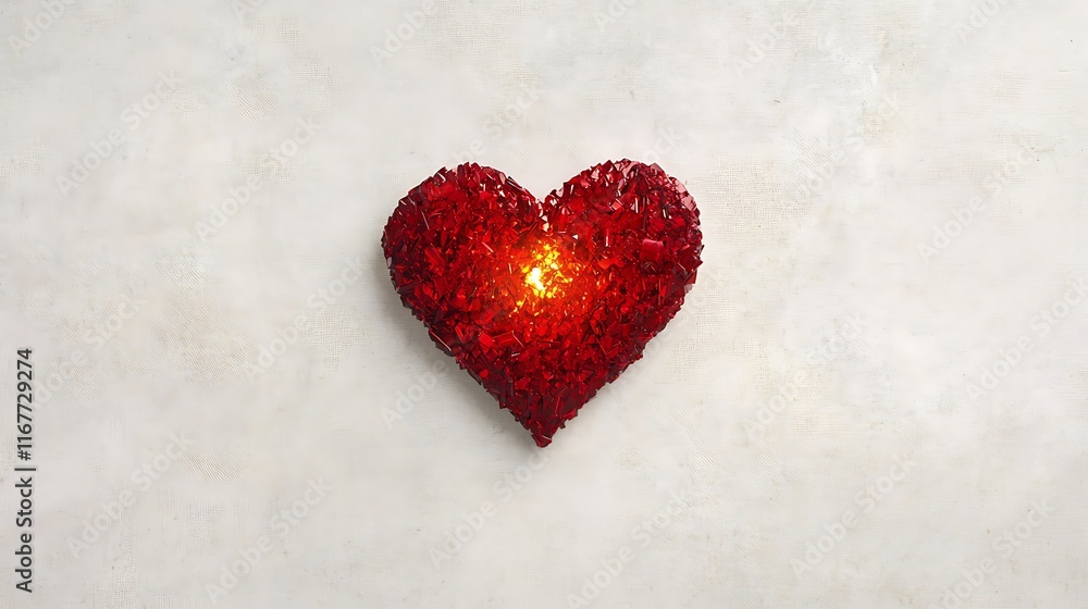 shiny red heart with a golden glow on a soft white satin background shiny red heart with a golden glow on a soft white satin background
