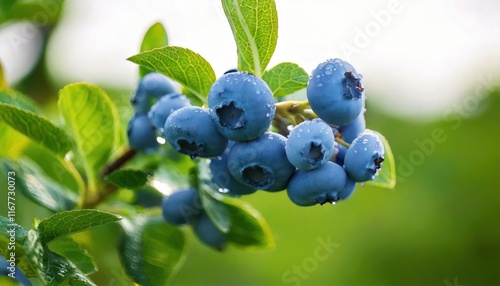  close up . Garden blueberry delicious healthy berry fruit. Grafting corymbose, high bush 