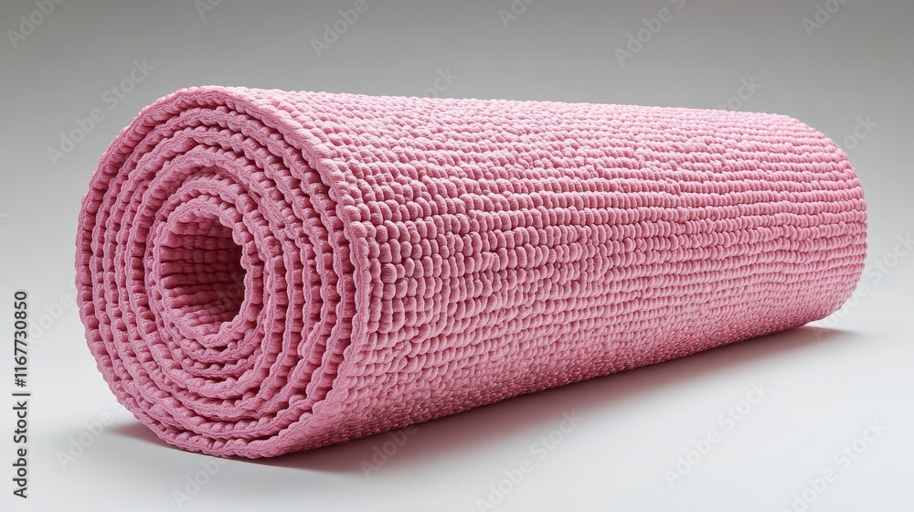 Rolled pink exercise mat on white background. Rolled pink exercise mat on white background.