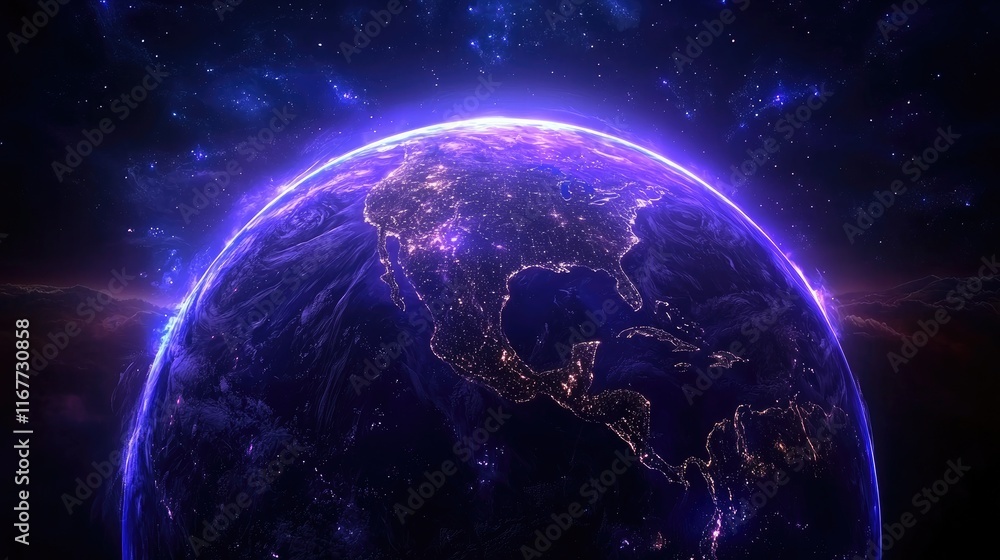 Fototapeta premium Galactic exploration event earth perspective digital art outer space night view universe concept
