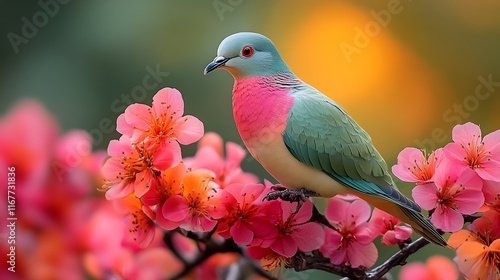 Pinknecked Green Pigeon Treron vernans soft pink green bird perched tropical branch blending beautifully colorful bloom ar 169 s 750 style raw darya relaxed Create explore organize photo