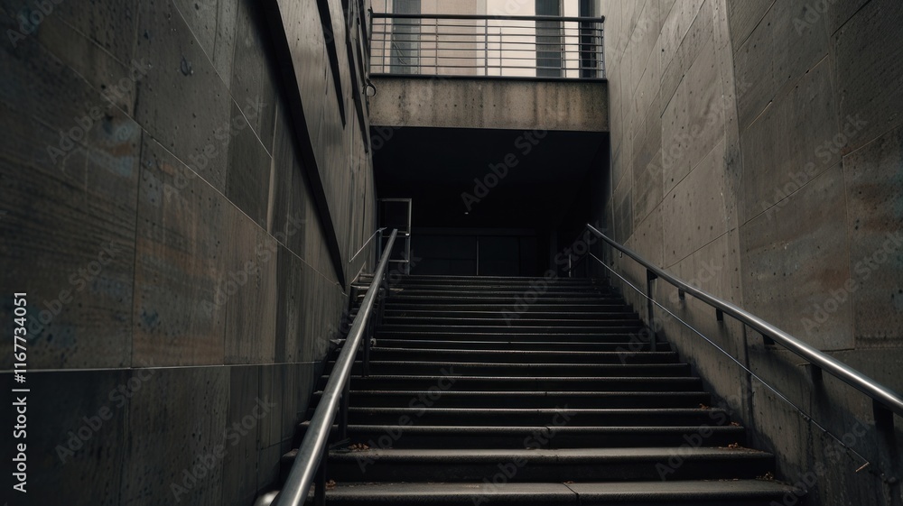 Fototapeta premium Dark stairway descending into a concrete underpass.