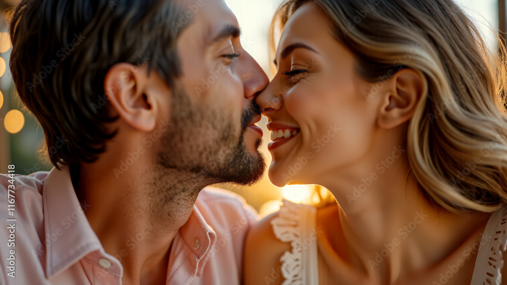 Romantic Close-Up: Gentle Kiss in Warm Natural Light Romantic Close-Up: Gentle Kiss in Warm Natural Light