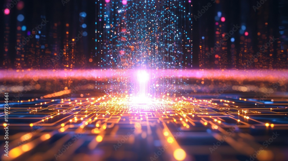 Fototapeta premium Digital Data Stream: A Glowing Network of Information