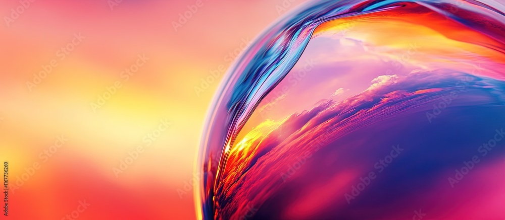 Vibrant bubble reflecting a colorful sunset sky. Vibrant bubble reflecting a colorful sunset sky.