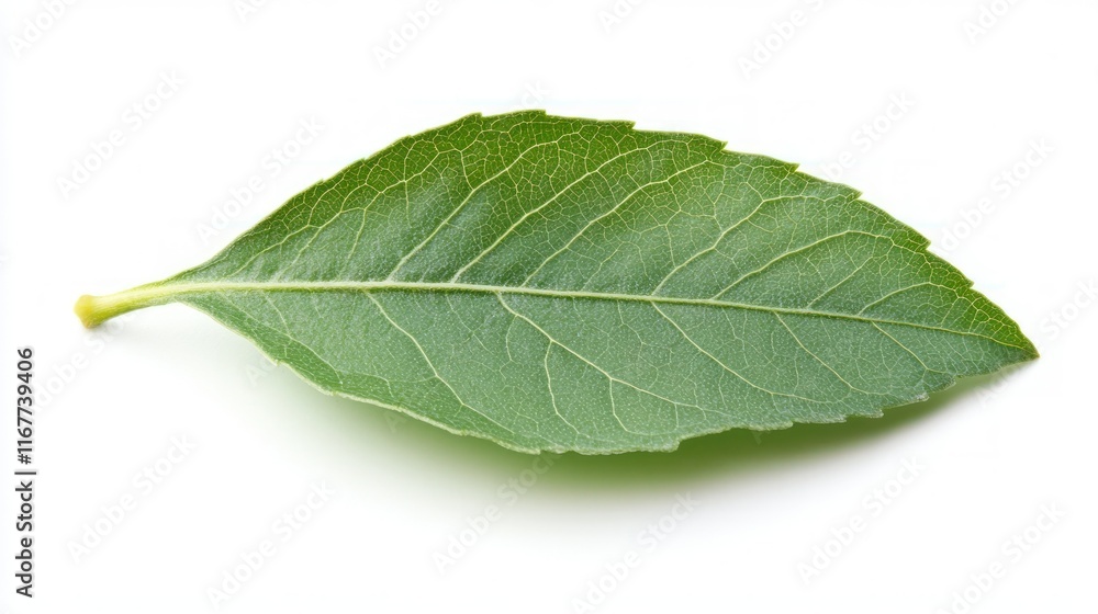 Obraz premium A Single Green Leaf Isolated on White Background