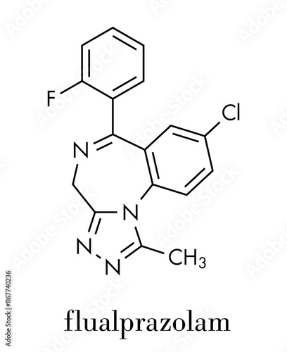 Flualprazolam tranquilizer molecule Skeletal formula.