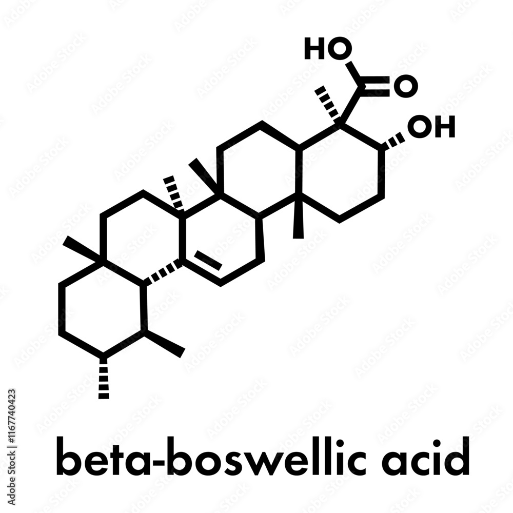 Fototapeta premium Boswellic acid plant extract molecule. Skeletal formula.