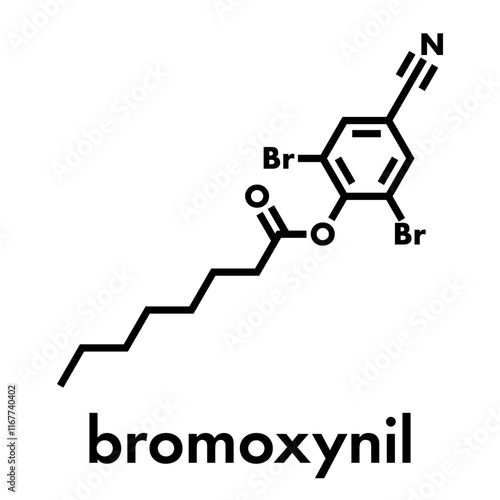 Bromoxynil herbicide molecule. Skeletal formula.