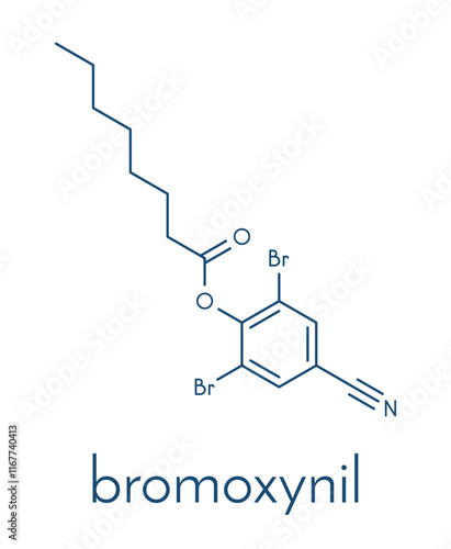 Bromoxynil herbicide molecule. Skeletal formula.