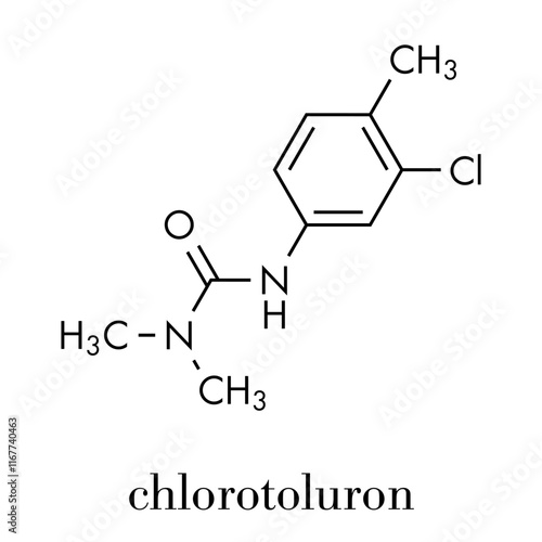 Chlorotoluron herbicide molecule. Skeletal formula. photo