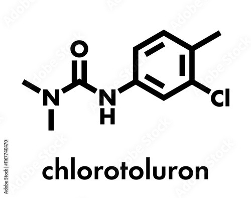 Chlorotoluron herbicide molecule. Skeletal formula.