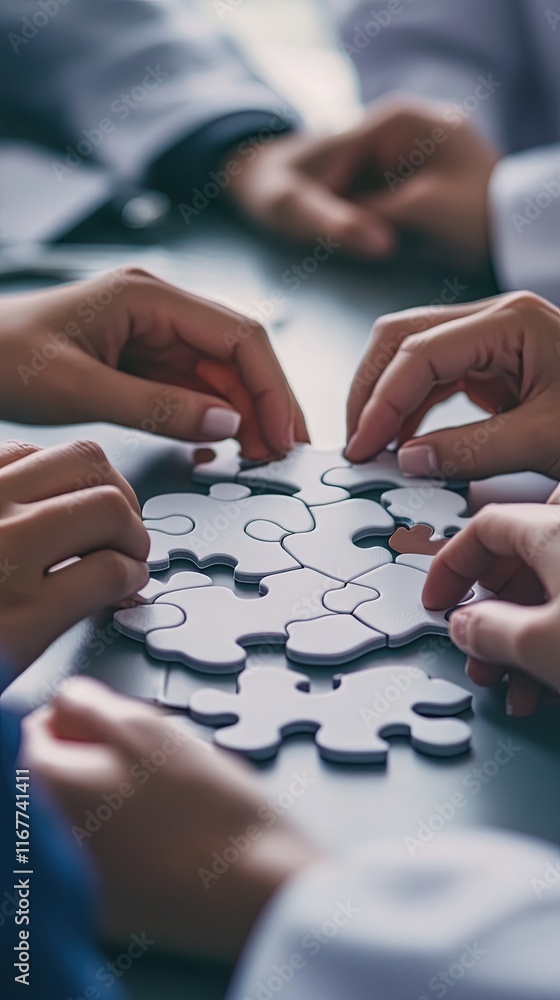 Hands joining jigsaw puzzle pieces, teamwork concept. Hands joining jigsaw puzzle pieces, teamwork concept.