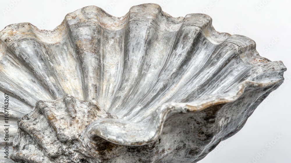 Obraz premium Ancient Gray Shell Fossil Specimen, Close-Up View of Detailed Texture and Form